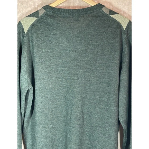 Saks Fifth Avenue 100% Extra Fine Merino Wool Mens Sweater Argyle Green M V neck - Picture 5 of 11